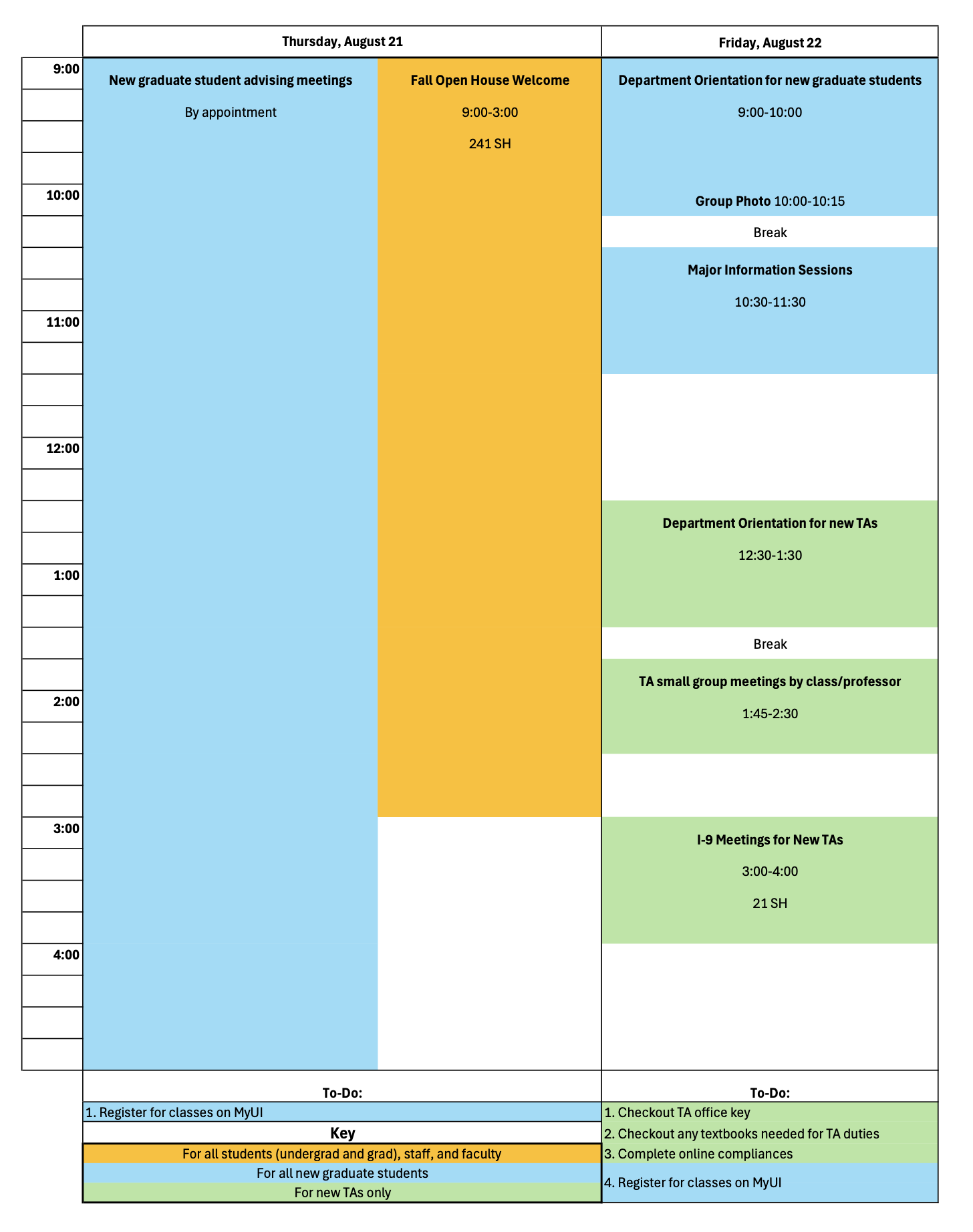 Image of Department Orientation Schedule 2025