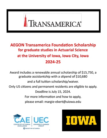A flyer promoting a graduate scholarships from Transamerica